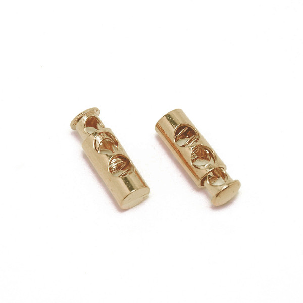 

PandaHall Alloy Spring Cord Locks, Double Hole Drawstring Stopper Fastener Buttons, Garment Accessories, Golden, 2.2x0.7x0.7cm, Hole: 4mm...