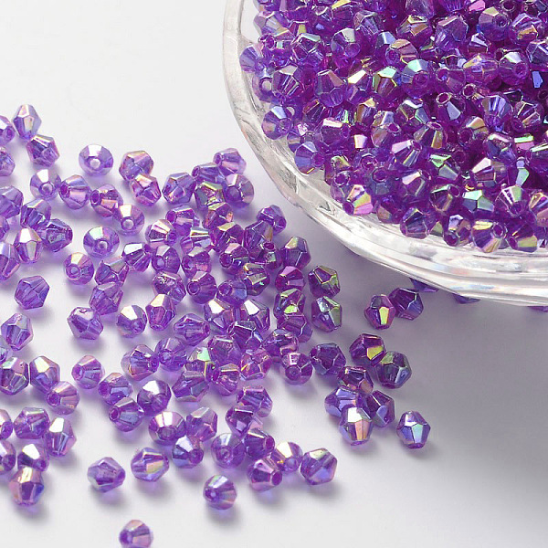

PandaHall Bicone AB Color Plated Eco-Friendly Transparent Acrylic Beads, Purple, 4x4mm, Hole: 1mm, about 16600pcs/500g Acrylic Bicone Purple