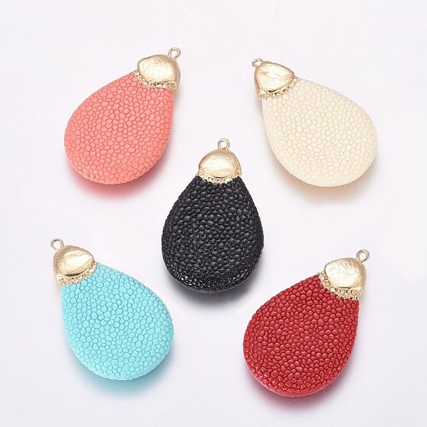 

PandaHall Resin Big Pendants, with Brass Finding, Teardrop, Golden, Mixed Color, 50~51x29~30x6~7mm, Hole: 1.5mm Brass+Resin Teardrop..., Multicolor