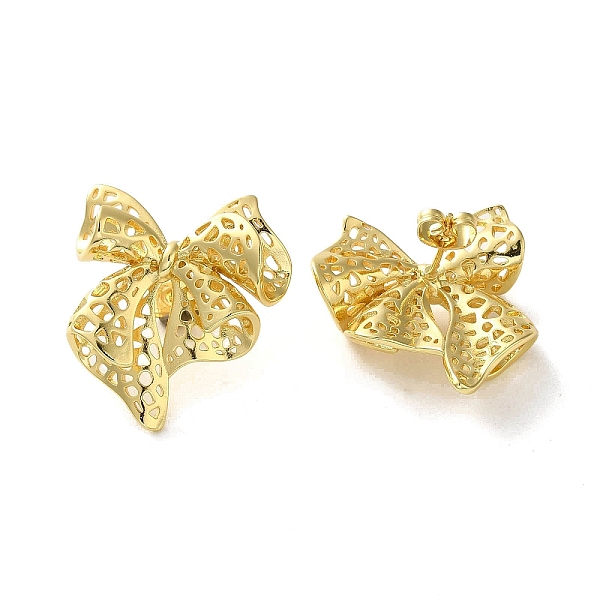 

PandaHall Brass Stud Earrings, Bowknot, Real 18K Gold Plated, 28.5x20.5mm Brass Bowknot