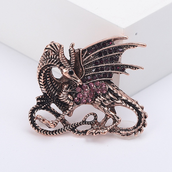 

PandaHall Dragon Rhinestone Pins, Alloy Brooches for Unisex Gift, Red Copper, 39x33mm Alloy+Rhinestone Dragon