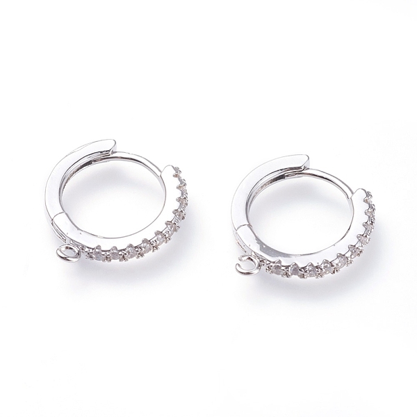 

PandaHall Brass Micro Pave Cubic Zirconia Huggie Hoop Earring Findings, with Horizontal Loops, Ring, Clear, Platinum, 15.5x14.5x2mm, Hole...