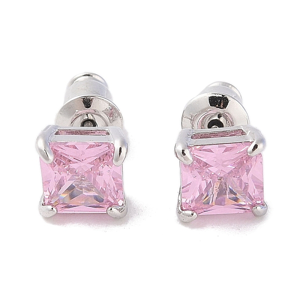 

PandaHall Rack Plating Brass Micro Pave Cubic Zirconia Stud Earrings, Long-lasting Plated, Square, Platinum, Pink, 6.5x6.5mm Cubic Zirconia...