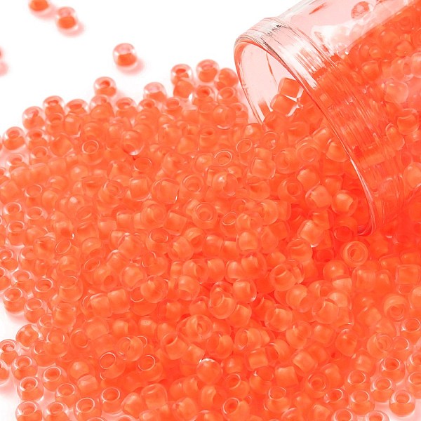 

PandaHall TOHO Round Seed Beads, Japanese Seed Beads, (803F) Frosted Luminous Neon Salmon, 8/0, 3mm, Hole: 1mm, about 220pcs/10g Glass..., Orange