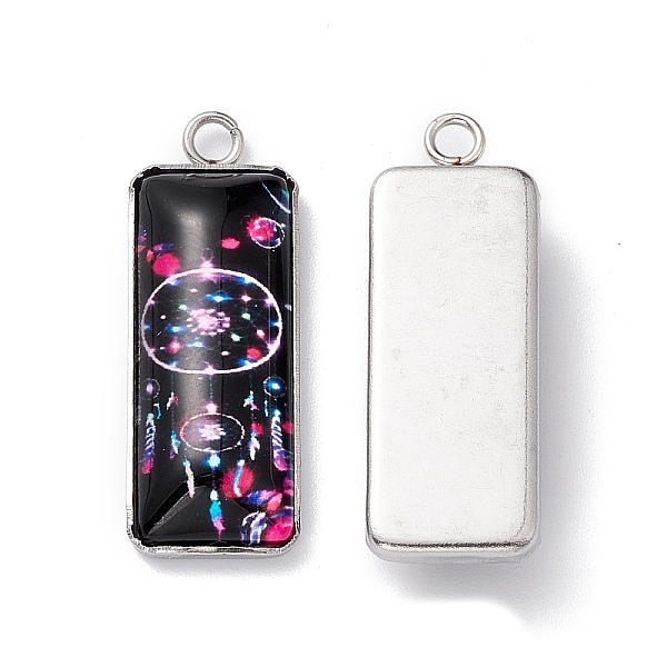 

PandaHall Bohemian Style Glass Pendants, with 201 Stainless Steel Finding, Rectangle with Woven Net/Web with Feather Pattern, Stainless..., Black