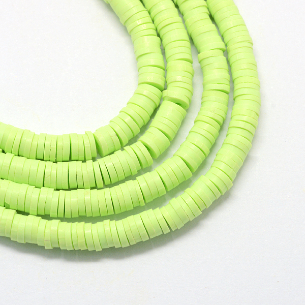 

PandaHall Handmade Polymer Clay Beads, Disc/Flat Round, Heishi Beads, Light Green, 3x1mm, Hole: 1mm, about 380~400pcs/strand, 17.7 inch...