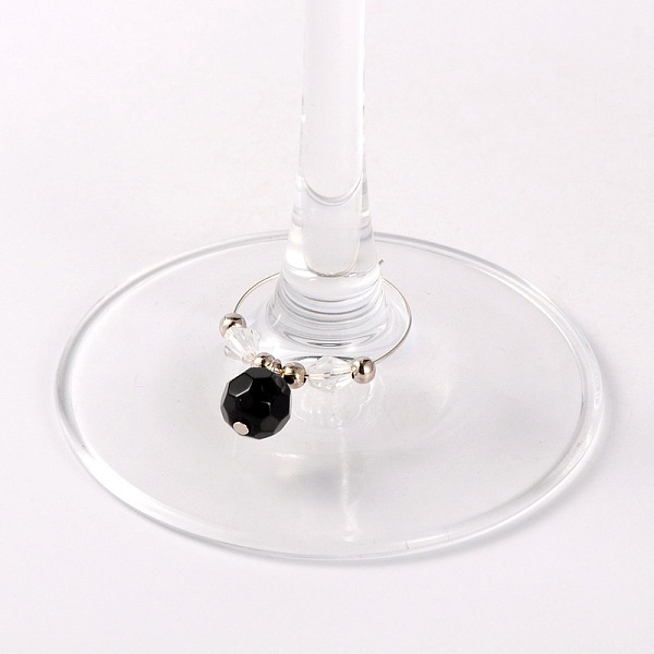 

PandaHall Glass Beads Wine Glass Charms, with Acrylic Beads, Iron Beads and Brass Hoop Earrings, Platinum, Black, 38mm, Pin: 0.7mm Glass...