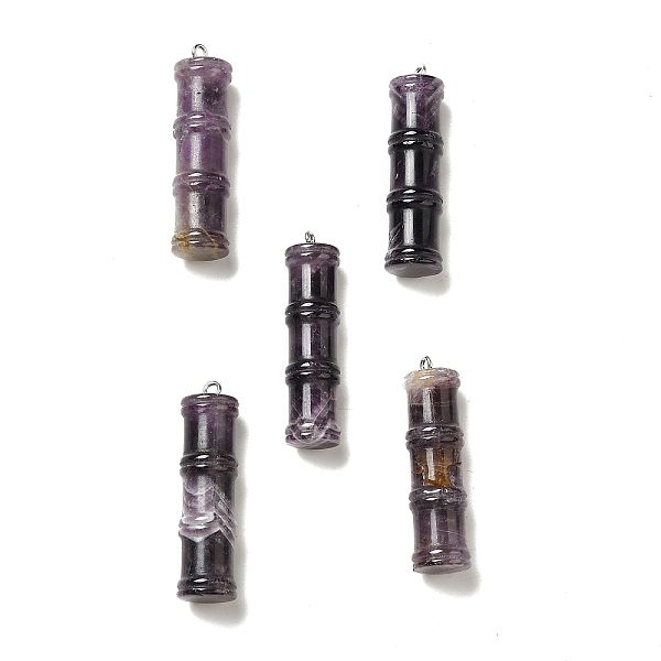 

PandaHall Natural Amethyst Pendants, Bamboo Stick Charms, with Stainless Steel Color Tone 304 Stainless Steel Loops, 45x12.5mm, Hole: 2mm...