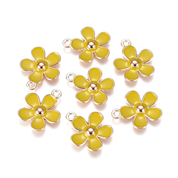 PandaHall Alloy Enamel Pendants, Flower, Golden, Gold, 20.5x18x3mm, Hole: 1.8mm Alloy+Enamel Flower Gold