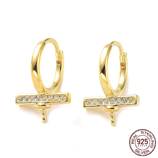 

PandaHall 925 Sterling Silver Micro Pave Clear Cubic Zirconia Hoop Earring Findings, for Half Drilled Pearl Beads, Rectangle, Real 18K Gold...
