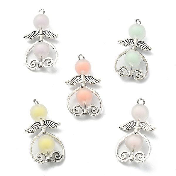 

PandaHall Frosted Acrylic Pendants, with Antique Silver Plated Alloy Findings, Angel, Mixed Color, 38~38.5x19~19.5x9~10mm, Hole: 2.5~2.8mm..., Multicolor