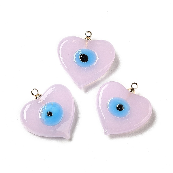 

PandaHall Handmade Lampwork Pendants, with Real 18K Gold Plated Plated Brass Finding, Cadmium Free & Lead Free, Heart with Evil Eye, Pink...