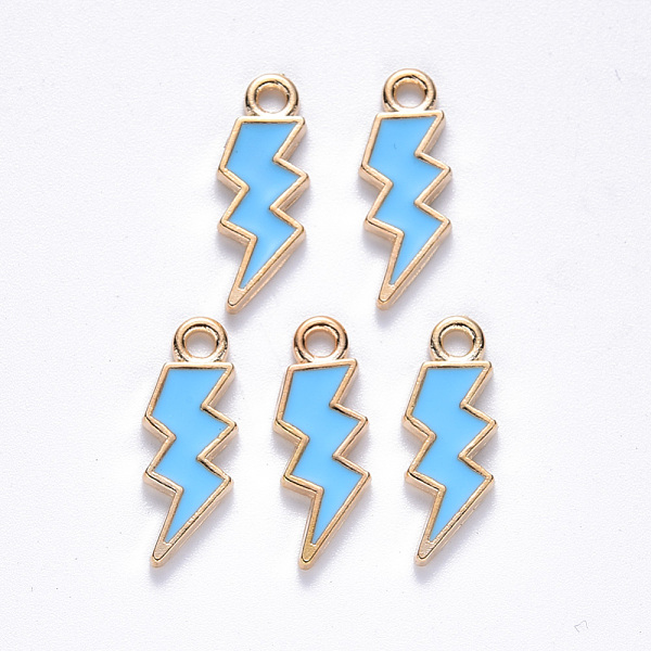 

PandaHall Alloy Enamel Pendants, Lightning Bolt, Light Gold, Deep Sky Blue, 20x7x1.5mm, Hole: 2mm Alloy+Enamel Lightning Bolt Blue