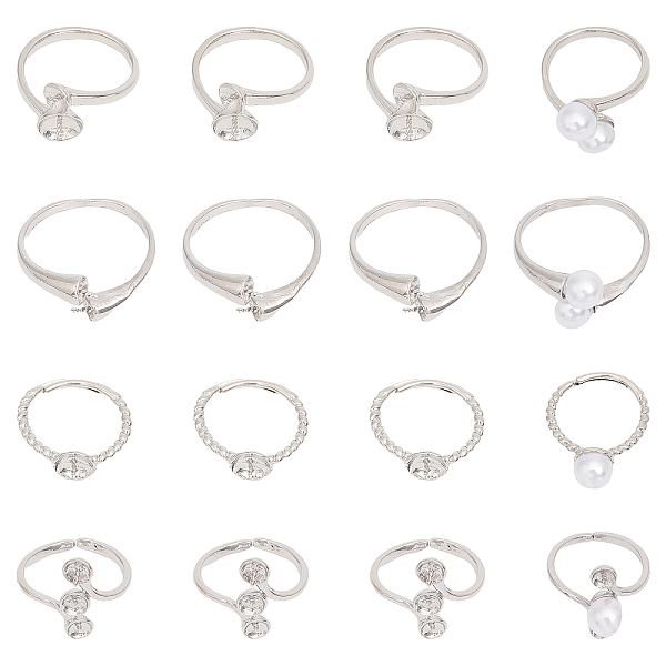 

PandaHall CHGCRAFT 16 PCS Blank Rings 4 Styles Adjustable Brass Prong Rings Base for Half Drilled Beads Blank Pad Ring Trays Jewelry...