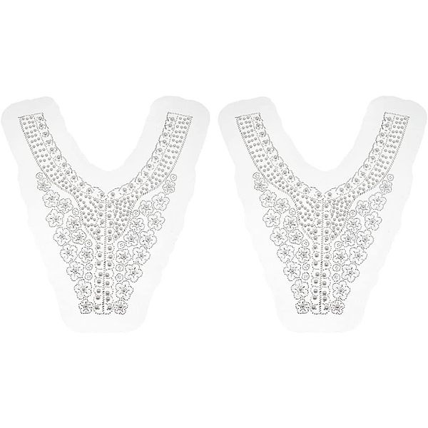 

PandaHall Computerized Embroidery Polyester Sew on Collar Patches, Beaded Sequin Appliques, Garment Accessories, with Plastic Pearl Bead..., White