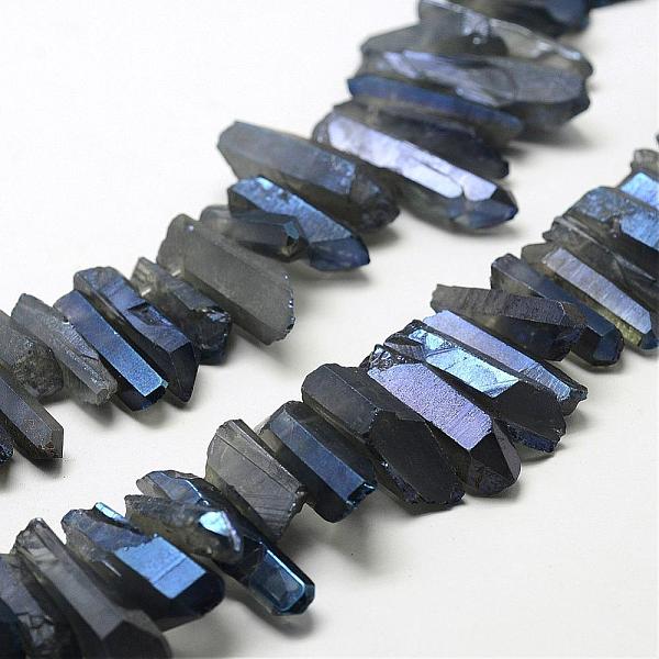 

PandaHall Electroplated Natural Quartz Crystal Beads Strands, Nuggets, Tusk Shape, AB Color, Dyed, Steel Blue, 7~15x18~60mm, Hole: 1mm...