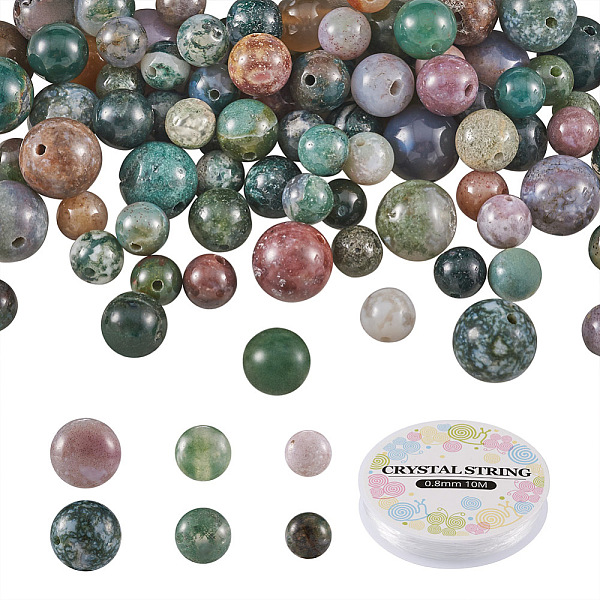 

PandaHall Crafans DIY Natural Stone Beads Bracelet Making Kit, Including Natural Indian Agate Round Beads, Elastic Thread, Beads: 6~10mm...