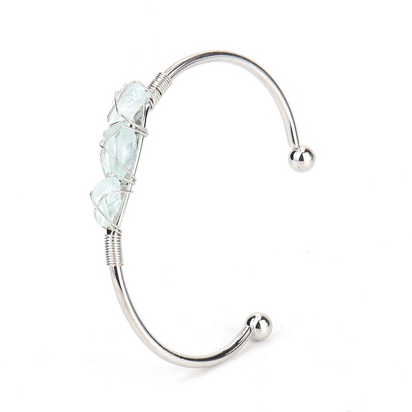 Natural Aquamarine Chips Beaded Cuff Bangles