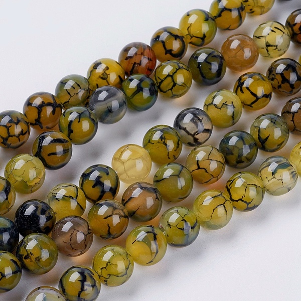 

PandaHall Natural Dragon Veins Agate Beads Strands, Dyed, Round, Olive, 8mm, Hole: 1mm, about 48pcs/strand, 15.5 inch Dragon Veins Agate..., Green