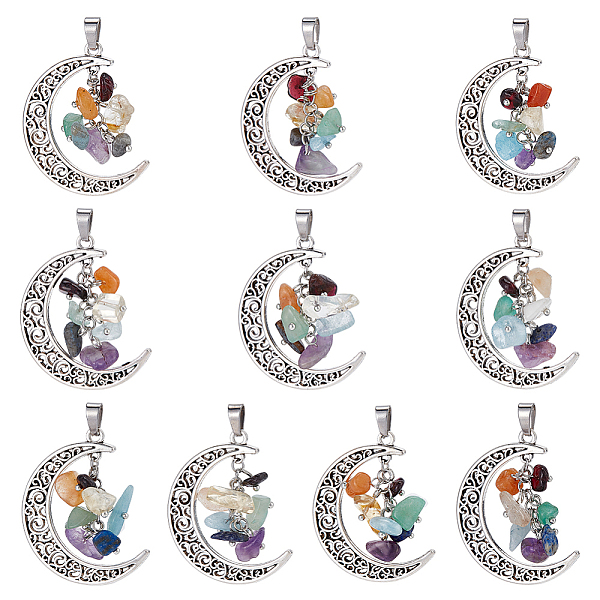 

PandaHall CHGCRAFT 10Pcs Chakra Theme Natural Mixed Stone Pendants, Natural Garnet & Red Aventurine & Green Aventurine & Amethyst & Citrine...