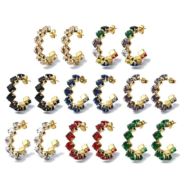 

PandaHall Ion Plating(IP) Golden 304 Stainless Steel Rhombus Stud Earrings with Glass, Half Hoop Earrings, Mixed Color, 26x7mm 304 Stainless..., Multicolor