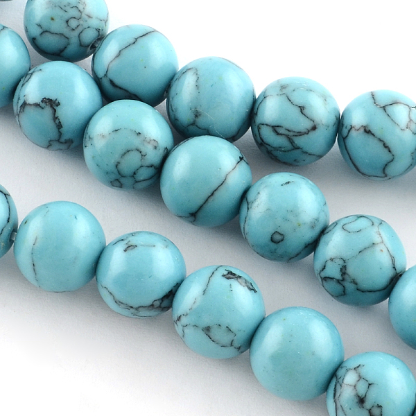 

PandaHall Synthetical Turquoise Gemstone Round Bead Strands, Dyed, Light Sky Blue, 6mm, Hole: 1mm, about 65pcs/strand, 15 inch Synthetic...