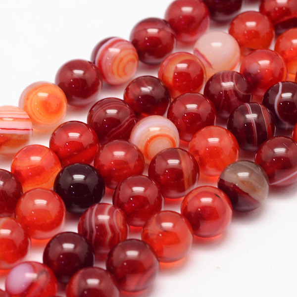 

PandaHall Natural Striped Agate/Banded Agate Bead Strands, Round, Grade A, Dyed, Chocolate, 8mm, Hole: 1mm, about 47~48pcs/strand, 14.5 inch..., Brown