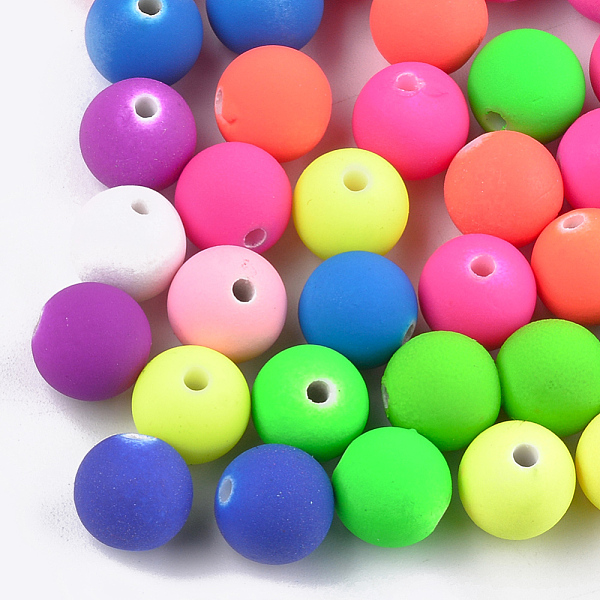 

PandaHall Rubberized Style Acrylic Beads, Round, Mixed Color, 8x7mm, Hole: 2mm, about 1750pcs/500g Acrylic Round Multicolor