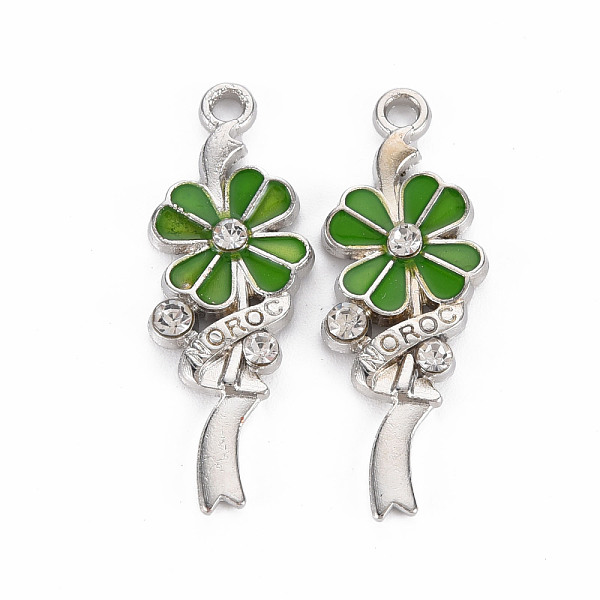 

PandaHall Alloy Pendants, with Enamel and Rhinestone, Platinum, Flower with Word Noroc, Medium Sea Green, 33x12x3mm, Hole: 2mm Alloy...
