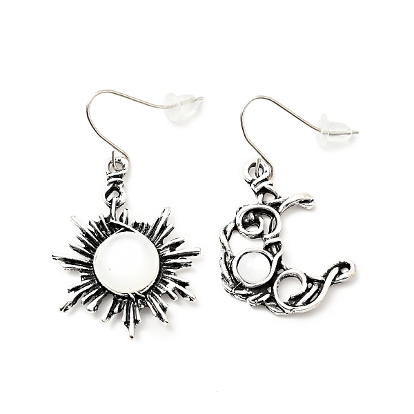 

PandaHall Resin Beaded Moon and Sun Asymmetrical Earrings, Alloy Dangle Earrings for Women, White, 40.5~45mm, Pin: 0.6mm Resin White