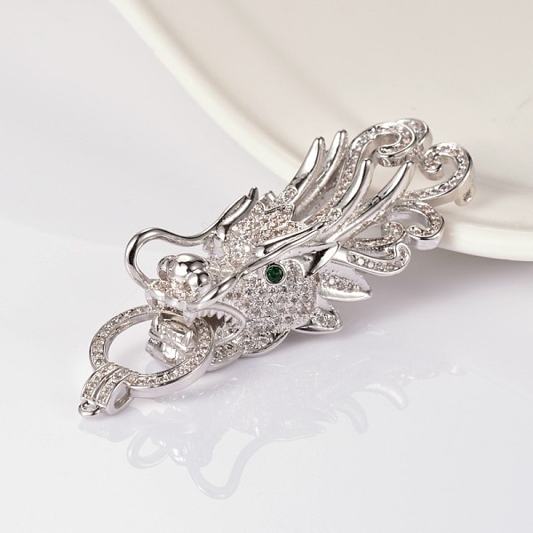 

PandaHall Brass Micro Pave Cubic Zirconia Dragon Head Links connectors, Cadmium Free & Nickel Free & Lead Free, Platinum, 52x25x13mm, Hole...