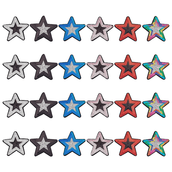 

PandaHall 24Pcs 6 Colors Stars Iron on Patch Star Embroidered Patch Iron on Sew on Star Patches Twinkling Star Ironing Sewing Patch DIY..., Multicolor