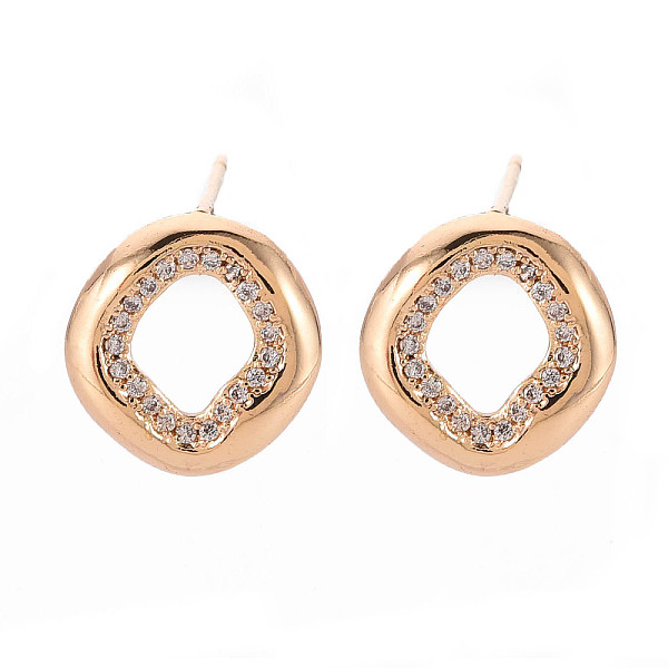 

PandaHall Brass Micro Pave Clear Cubic Zirconia Stud Earrings Findings, with Loop, Nickel Free, Oval, Real 18K Gold Plated, 12.5x12mm, Hole...