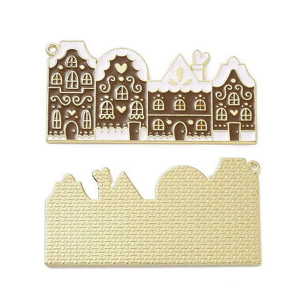 

PandaHall Christmas Theme Rack Plating Alloy Enamel Big Pendants, with Glitter Powder, House Charms, Light Gold, 30.5x60x1.5mm, Hole: 1.8mm..., Brown