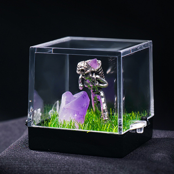 

PandaHall Natural Amethyst Cluster & Miner Modeling Mineral Specimen Box, Raw Stone Micro Landscape Display Decorations, Box: 34x36mm...