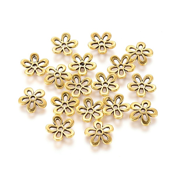 

PandaHall 5-Petal Tibetan Style Alloy Flower Bead Caps, Cadmium Free & Lead Free, Antique Golden, 11x1.5mm, Hole: 1mm Alloy