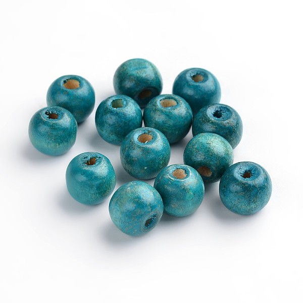 PandaHall Natural Wood Beads, Dyed, Round, Sky Blue, about 12mm in diameter, 10.5mm thick, hole: 3mm Wood Round Blue