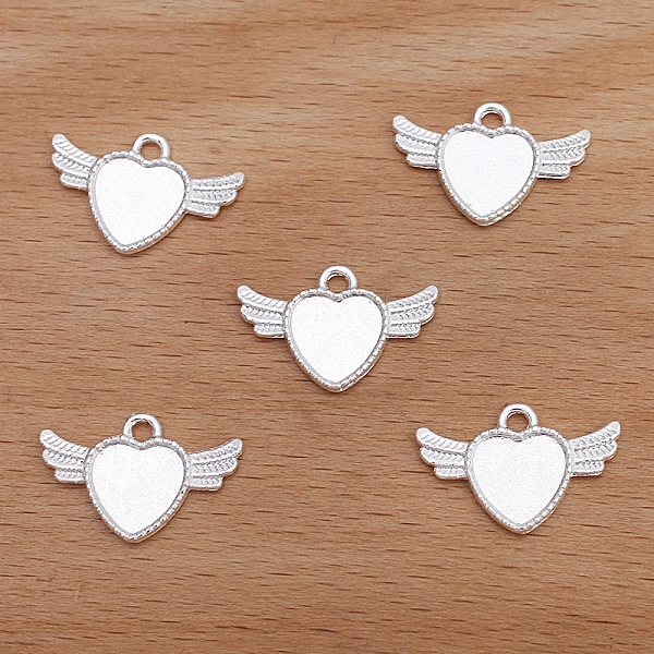 

PandaHall Alloy Pendant, Heart with Wing, Silver, 14x22mm Alloy Heart