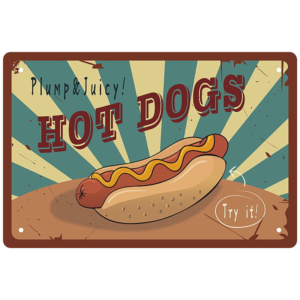 PandaHall CREATCABIN Hot Dogs Tin Sign Fast Food Metal Retro Vintage Painting Poster Wall Decor Funny Sign for Hot Dogs Truck Coffee...