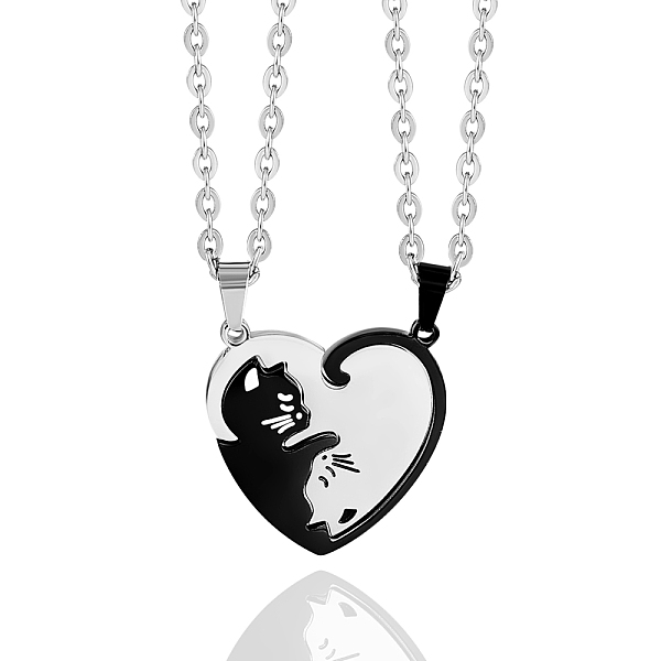 

PandaHall Two Tone Heart Puzzle Matching Necklaces Set, Cat Yin Yang Pendant Necklaces, Love Magnetic 316L Surgical Stainless Steel...