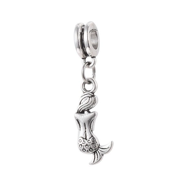 PandaHall Alloy European Dangle Charms, Large Hole Beads, Mermaid Shape, Antique Silver, 33mm, Pendant: 20x9x2.5mm, Hole: 5mm Alloy Fish