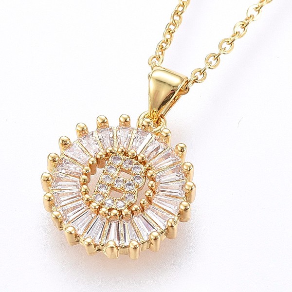 

PandaHall 304 Stainless Steel Initial Pendant Necklaces, with Cubic Zirconia, Flat Round with Letter, Golden, Letter.B, 17.71 inch(45cm)..., Clear