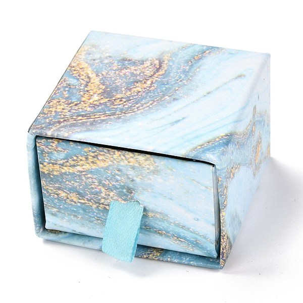 

PandaHall Square Paper Drawer Box, with Black Sponge & Polyester Rope, Marble Pattern, for Bracelet and Rings, Light Sky Blue...