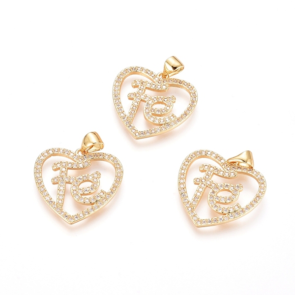 

PandaHall Brass Micro Pave Clear Cubic Zirconia Pendants, Long-Lasting Plated, Heart with Word, Golden, 19x20x1.5mm, Hole: 4x3mm Brass+Cubic...