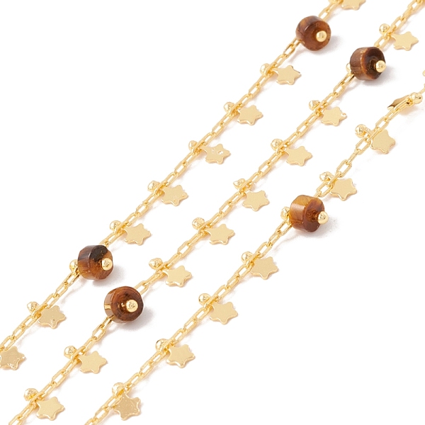 

PandaHall Natural Tiger Eye Column Beaded Chains, with Brass Paperclip Chains and Star Charm, Soldered, with Spool, Lead Free & Cadmium Free...