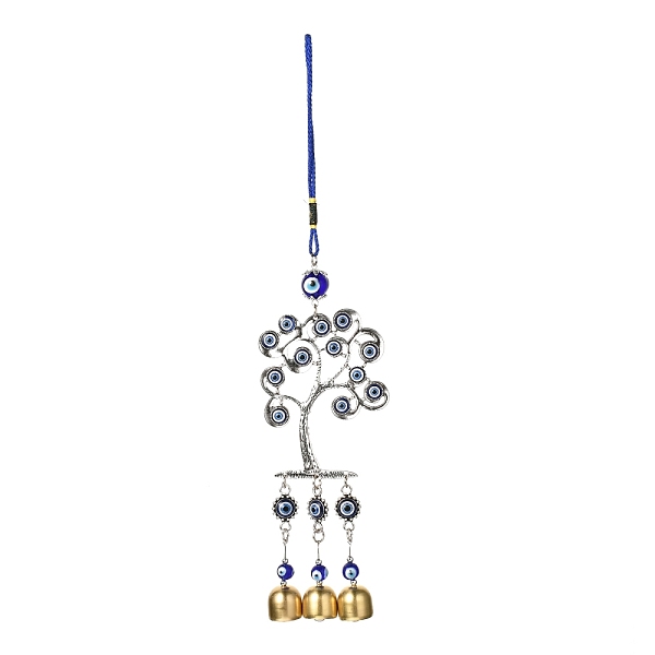 

PandaHall Tree Alloy Big Pendant Decorations, with Evil Eye Resin Beads, Iron Bell, Polyester Cord, Wall Hanging Decoration, Antique Silver..., Blue