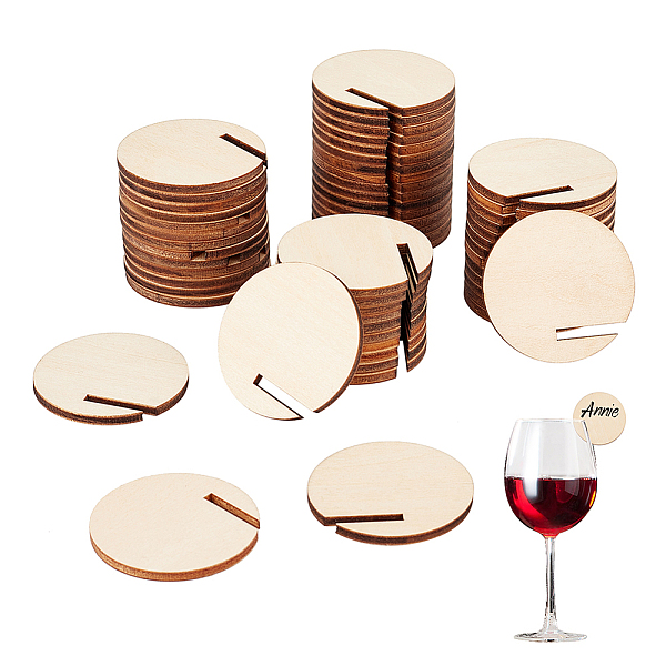 

PandaHall AHADERMAKER 60Pcs Wooden Wine Glass Charms, Goblet Marker, Blanched Almond, 40x3mm Wood Flat Round