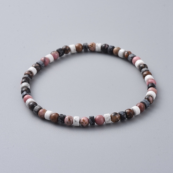 Natürliche Rhodonit & Howlite & Schneeflocke Obsidian Perlen Stretch Armbänder