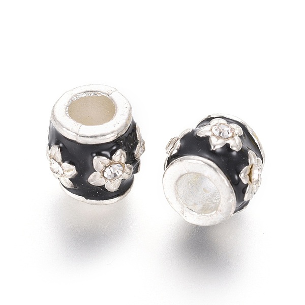 

PandaHall Alloy Enamel European Beads, with Grade A Rhinestones, Large Hole Beads, Barrel, Silver Color Plated, Black, 9x9mm, Hole: 4.5mm...