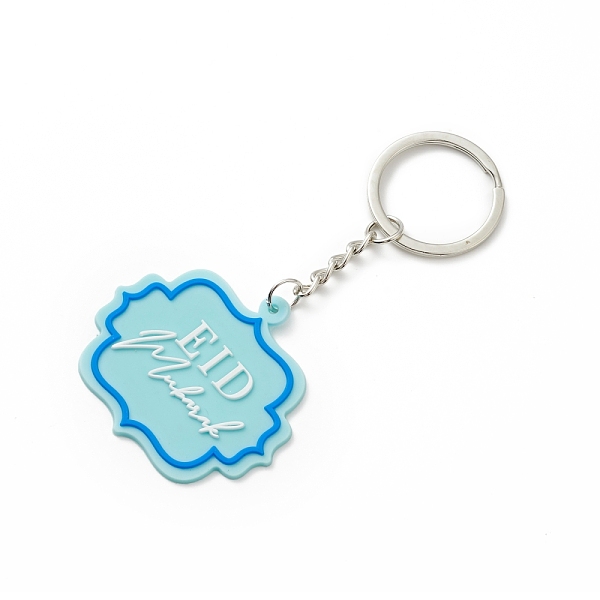 

PandaHall Eid Mubarak Keychain PVC Plastic Keychain, with Iron Findings, Platinum, 9.7cm Plastic Rectangle